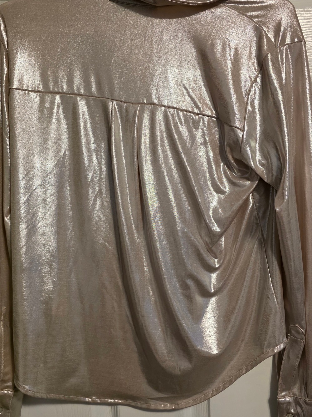 4/$67 Deal! Dex Shiny Metallic Blouse - Light Champagne - Picture 8 of 12